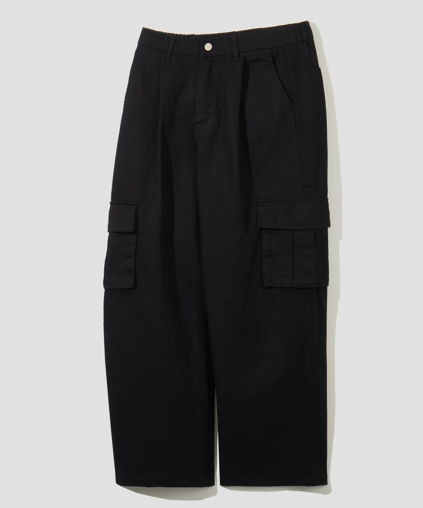 AGOD Wide Big Pocket Cotton Cargo Elastic String Pants [Black]