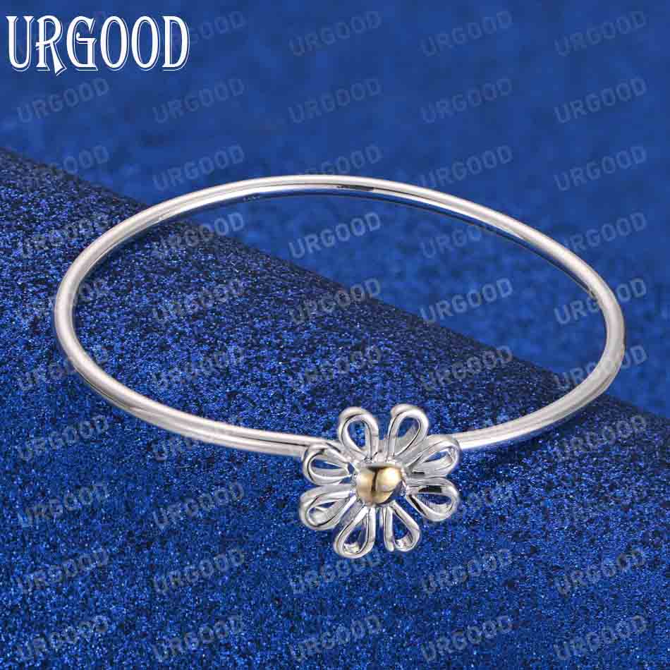925 Sterling Silver Gold Flower Bracelet Fashion Wedding Jewelry