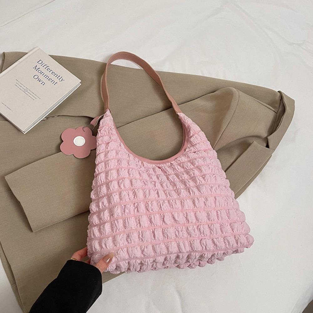 Underarm Bag Light Weight Tote Bag Plaid Fold Cloud Bag Pleated Bubble Shoulder Bag  Office Worker