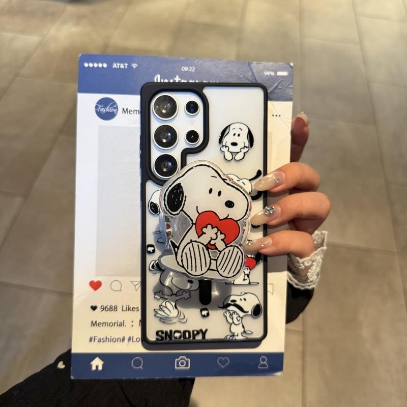 Cute Cartoon Love Snoopy Charlie Brown Magsafe Wireless Charge Case For Samsung S22 S23 S22 S24 S25 Ultra Plus Magnetic Holder