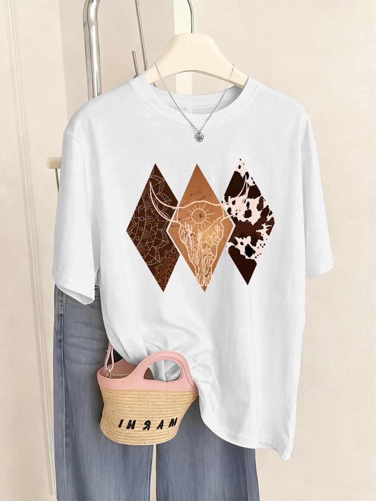 Cowboy Style Pattern Prints TShirt Womens Summer Soft T Shirts Comfortable Loose Short Sleeve Tops Casual ONeck Woman Clothes