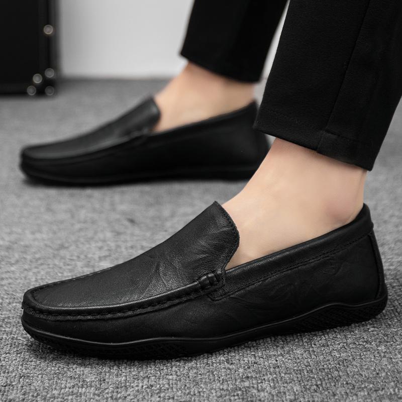 2025 Leather Loafers Men Casual Shoes Classic Man Moccasins Luxury Designer Flats Slip On Black Mens Driving Shoes