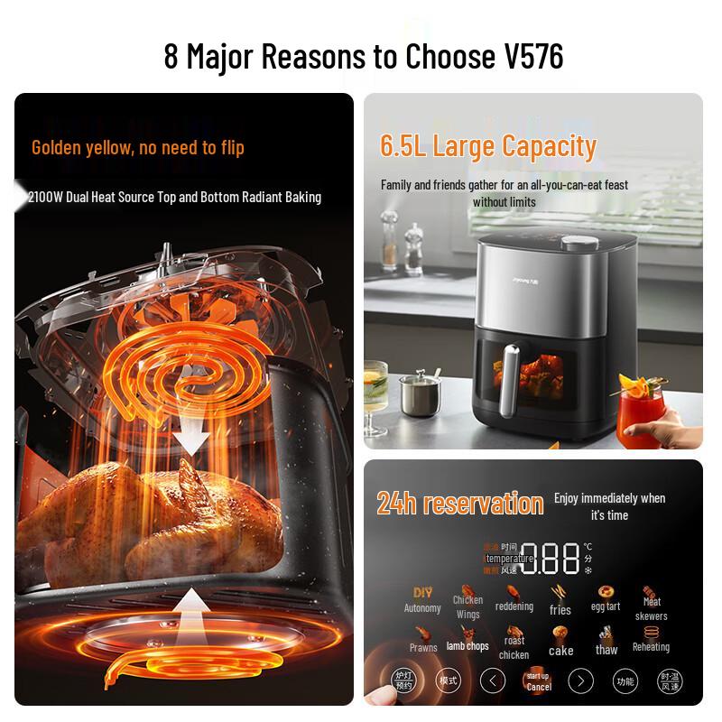 Joyoung 6.5L Oil-Free Air Fryer with 3D Hydration CN plug (adapter included)