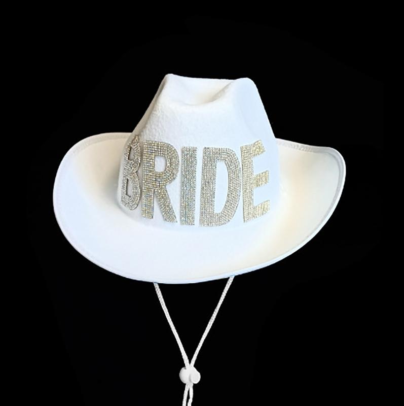 Letter Bride Cowboy Hat for Bridal Wide Brim Cowgirl Hat Wedding Party Props Bachelorette Party Hats for Bride Female