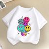 Cartoon Lächeln Print T-Shirt Sommer Jungen und Mädchen Mode Lässig Spaß Niedlich Bunt Kurzarm