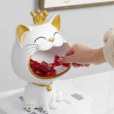 1 Stück Glücksklee Harz Lachende Katze Statue mit Weitem Maul Dekorative Schlüsselaufbewahrungsbox, Niedlicher Schreibtischorganizer, Kreative Katzenfigur für Heimdekoration