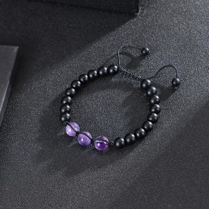 New Natural Stone Amethysts Bracelet with Card 8mm Pink Quartz Fluorite Beads Bracelet Adjustable for Women Men Couple