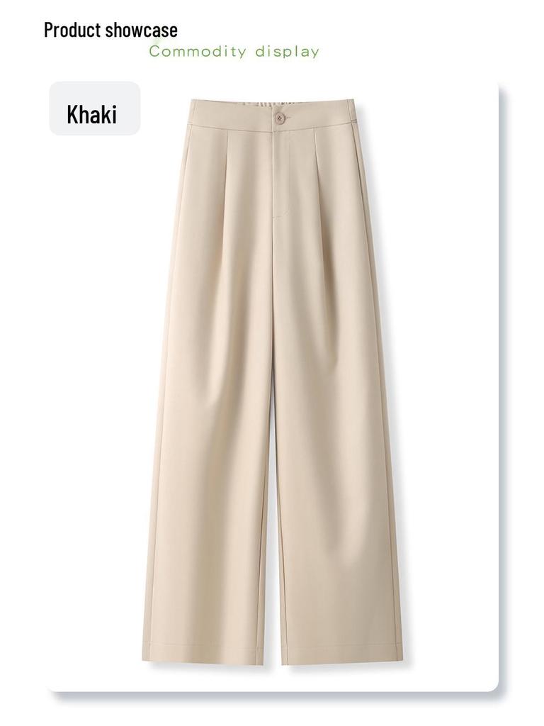 Women's 2025 Gray High-Waisted Wide-Leg Dress Pants - Spring/Autumn Casual and Drapey