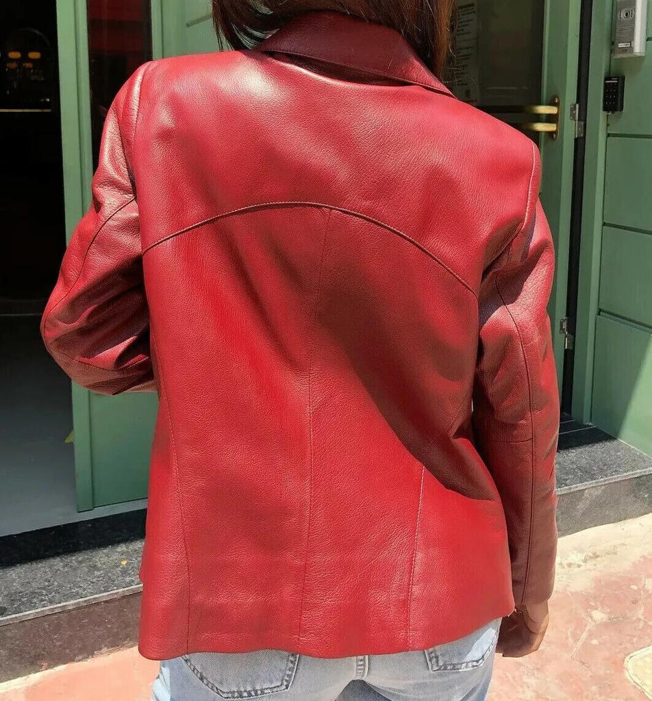 New Jacket Lambskin Red Real Soft Leather Slim Women Stylish Biker Motorcycle