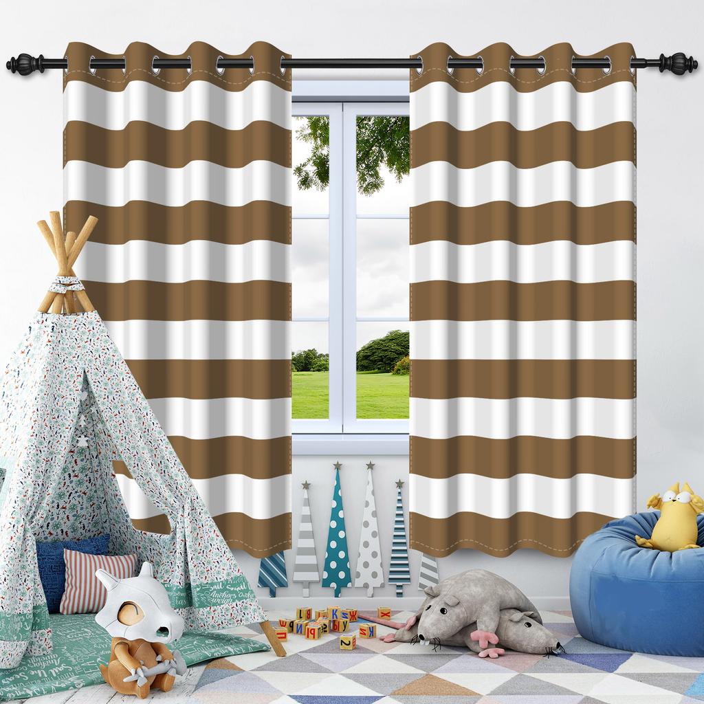2pcs Simple Solid Color Transverse Striped Blackout Curtains for Bedroom Living Room Darkening Thermal Insulated Window Curtains