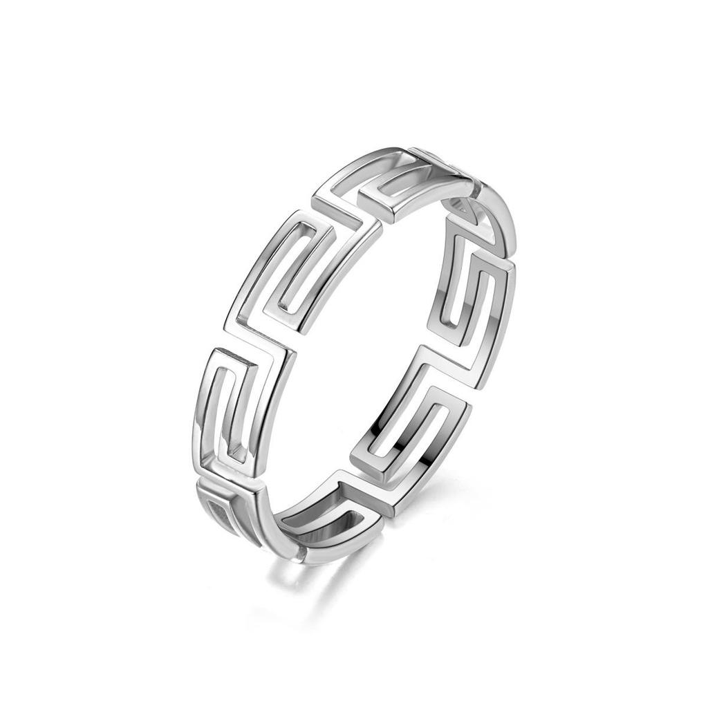 Minimalist Titanium Great Wall Pattern Women's Ring - Non-Fading, Luxury Stainless Steel Band