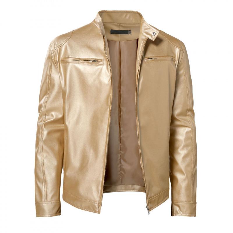 Men's leather jacket new new PU coat stand-up collar slim zipper leather jacket G