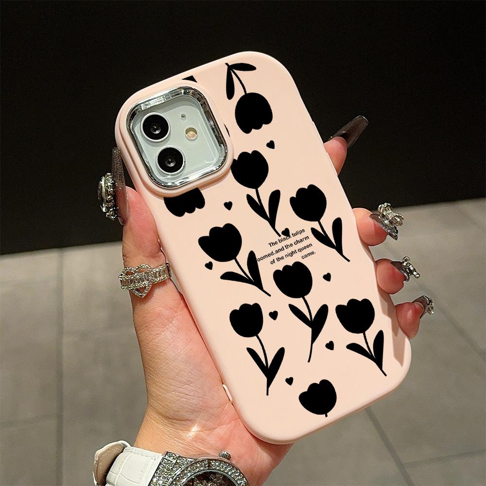 Solid Color Silver Edge Lens Soft Liquid Silicone Shockproof Phone Case for iPhone Samsung Huawei Honor Xiaomi Redmi OPPO Realme Vivo Infinix Tecno