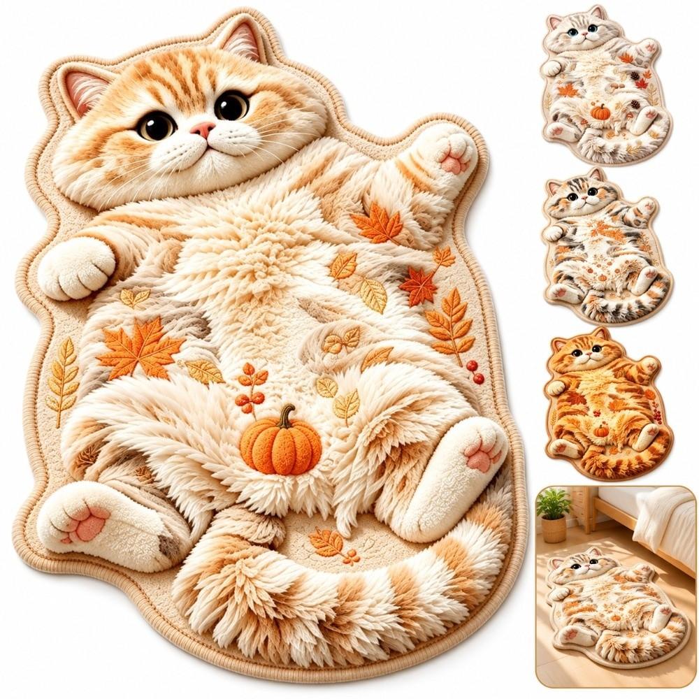 2D Cat-Shaped Area Rug Non-Slip Cartoon Carpet Cute Home Decor Carpet  Living Rooms