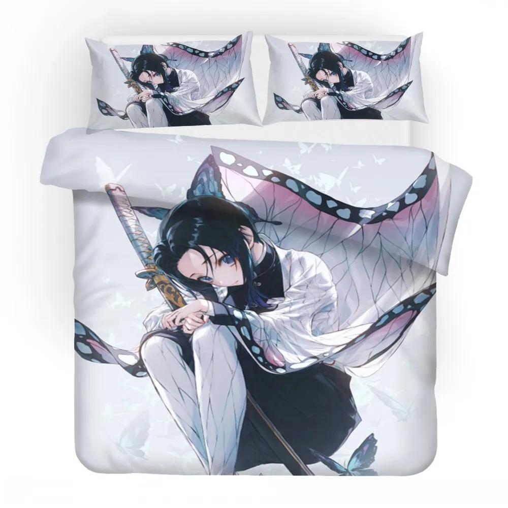 3D Printed Demon Slayer Themed Anime Bedding Set Kochou Shinobu Girl Duvet Cover Set With Pillow Cover Microfiber Bed Linen