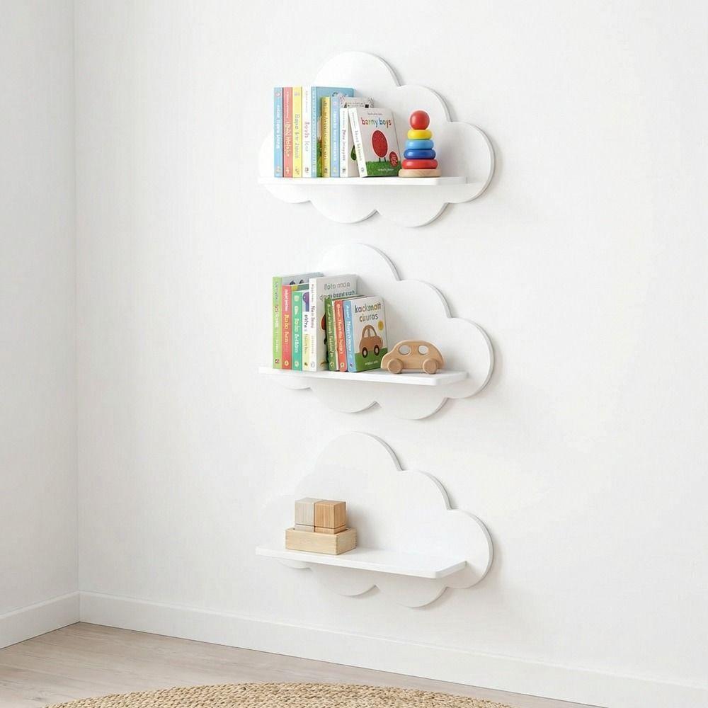 Wooden Floating Shelf Durable Cloud Shape Shelf Multi-functional Wall Mounted Shelves  Bathroom