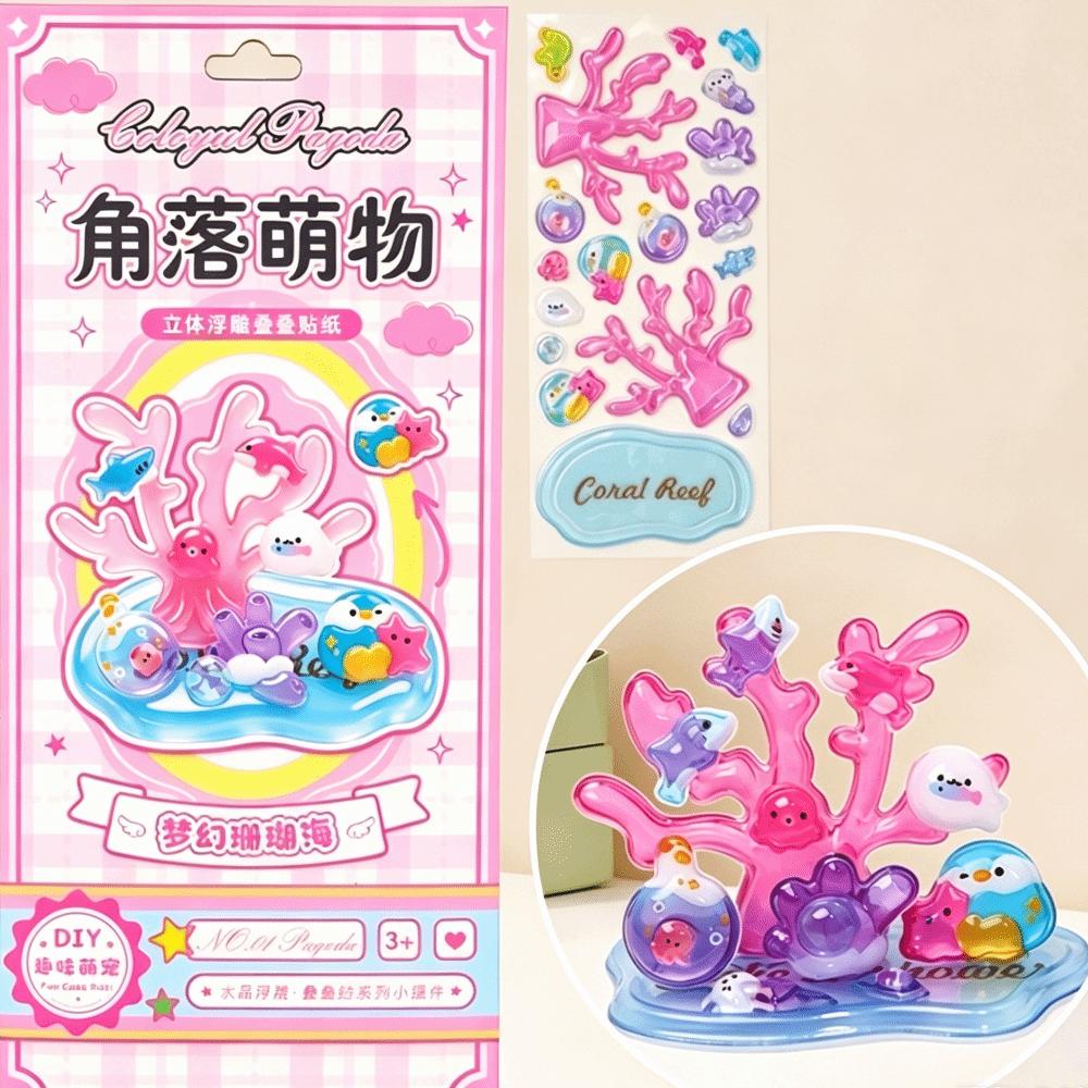 Reusable 3D Crystal Stackable Stickers Funny Cartoon Embossed Decals DIY Decals Phone Decor