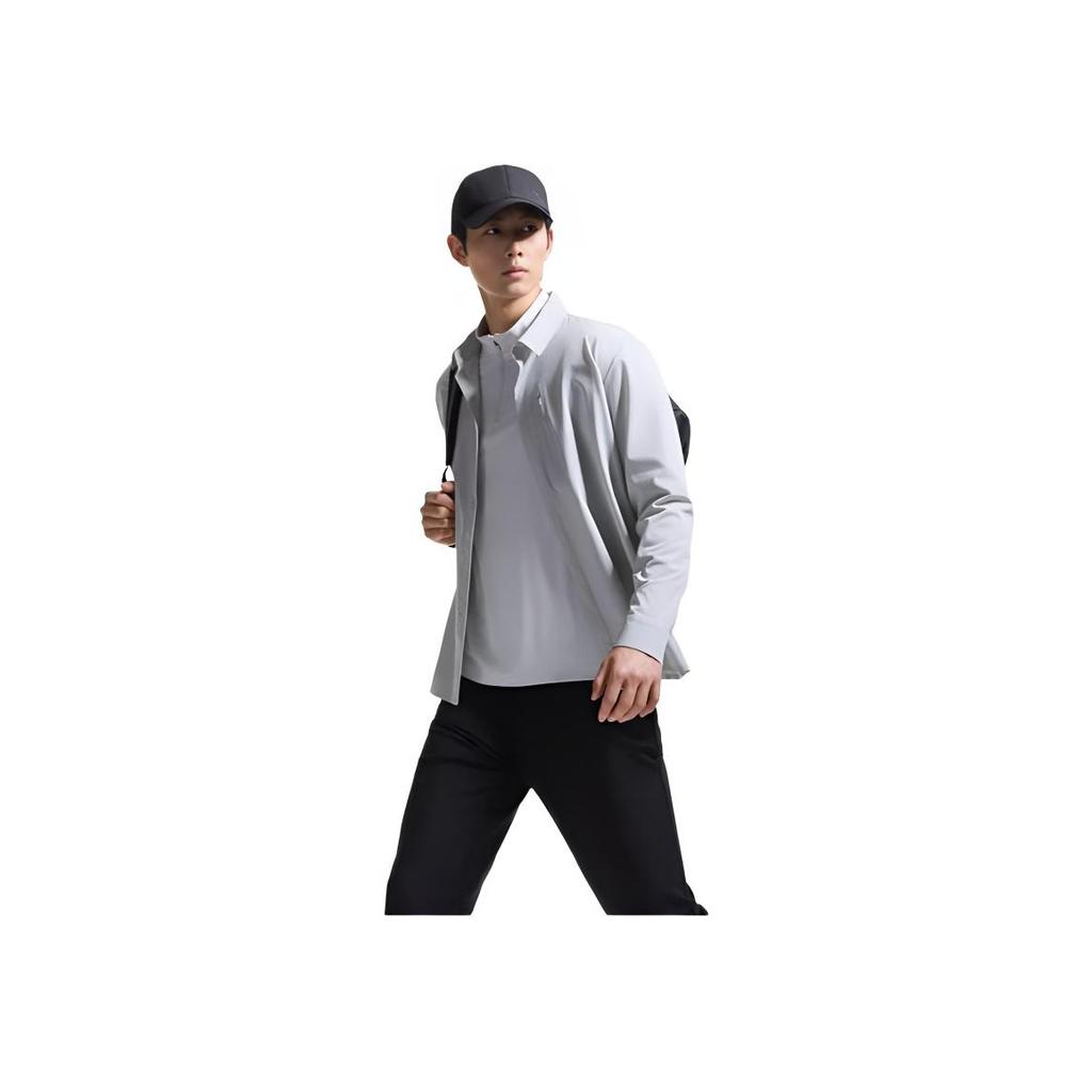 Anta Running Series Sports Pullover Solid Color Long Sleeve T-Shirt Men Tops Clear-Wind-Gray 952435402-5