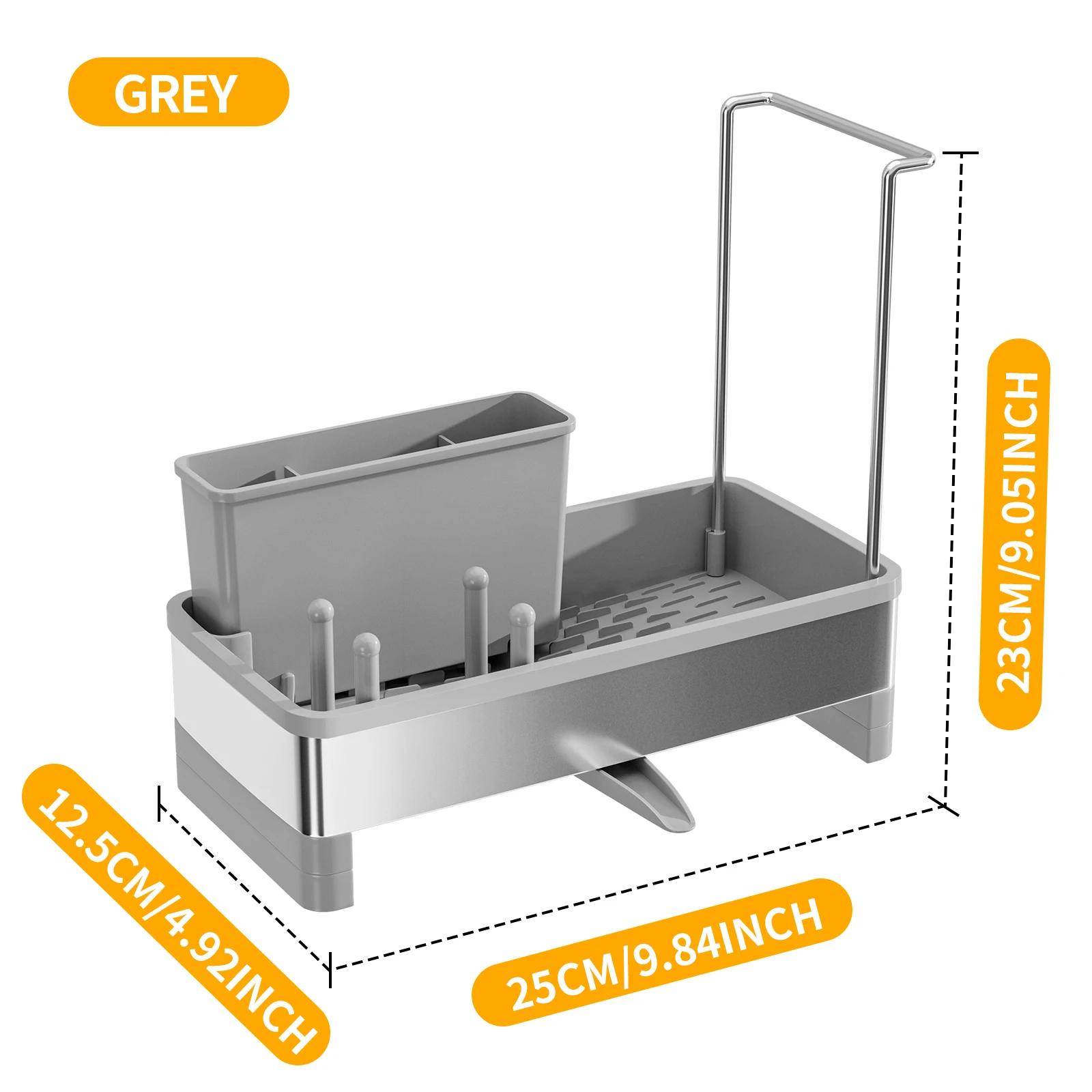 

Long stainless-steel edge sponge holder, single-edge hanging bar sink caddy, adhesive scrubber organizer for kitchen cleaning сірий колір