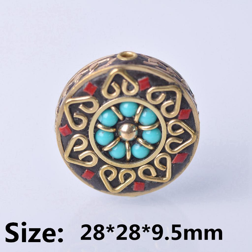 Handmade Nepalese Buddhist Tibetan Brass Metal & Clay Loose Craft Beads for Necklace Jewelry Making DIY
