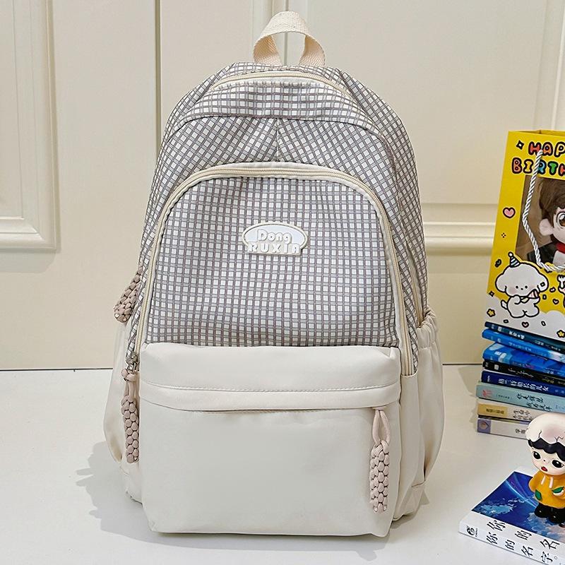 School Bag High Value Ins Cute Plaid Big Light Casual School Bag Large Capacity Commuter Girl Backpack