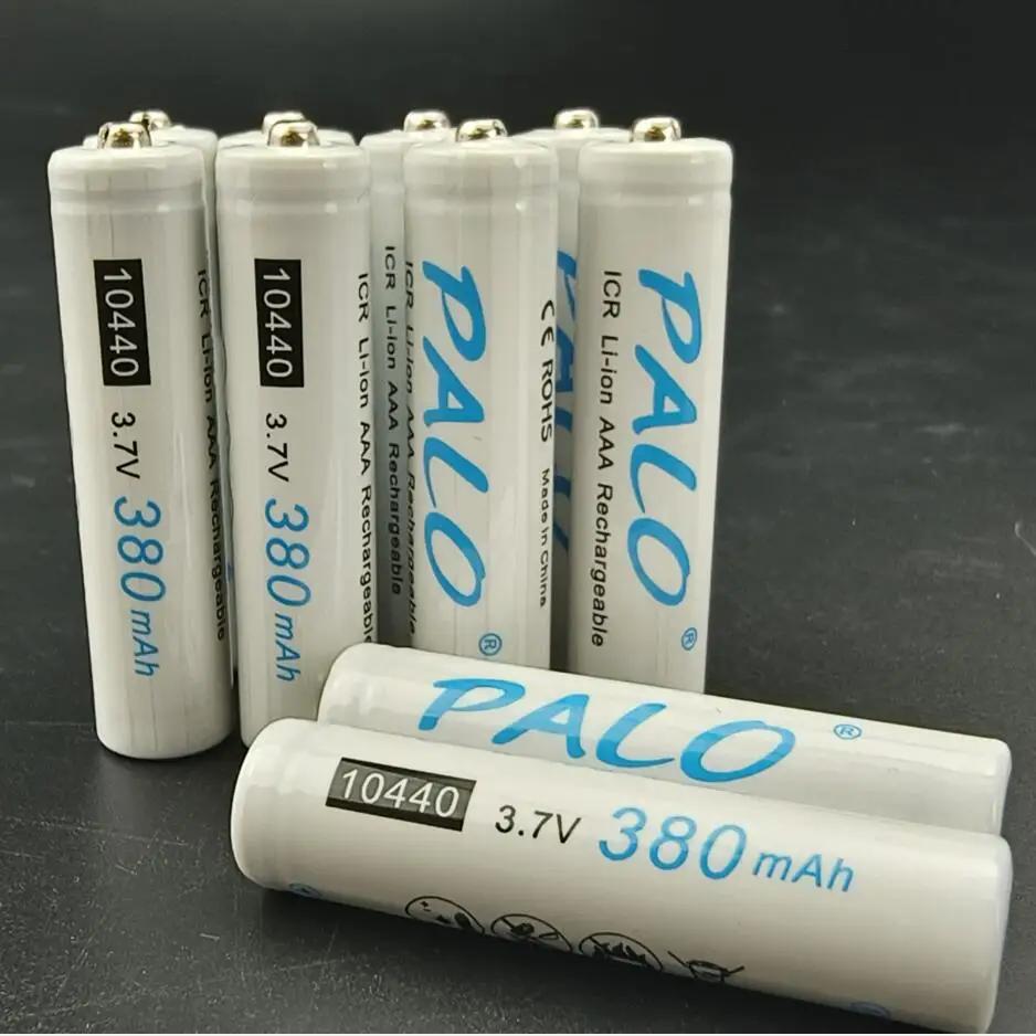 PALO 20-40pcs 10440 Battery 380mAh Top Button 3.7V 10440 Rechargeable Lithium Battery AAA 3A Rechargeble Li-ion Batteries