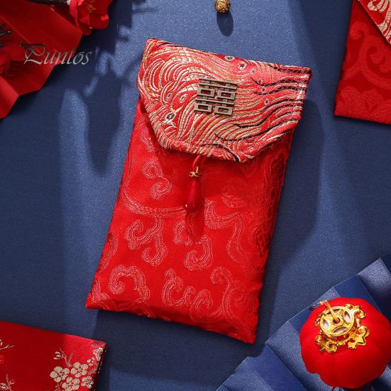 Chinese Red Envelope Embroidered Satin Cash Envelope Lucky Money Envelope Pocket for Wedding Spring Festival Banknotes Gift