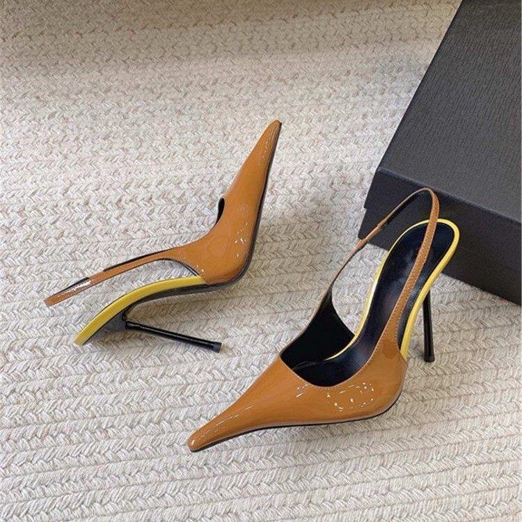 Sexy Lackleder spitze Rückseite offene Sandalen super hoher Absatz dünner Absatz Baotou Bankett Jahrestreffen Schuhe
