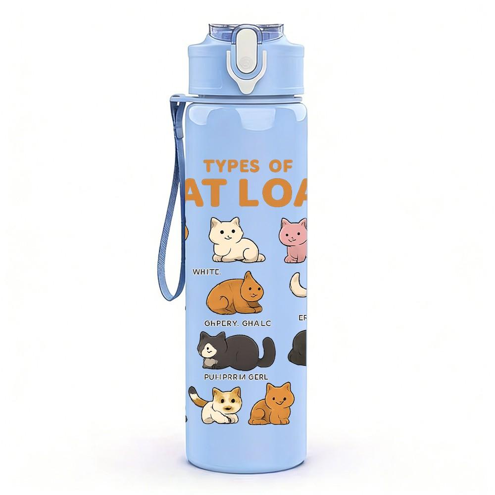 1PC Types Of Cat Loaf Illustration 750ml Color Plastic Sports Water Bottle Leakproof Flip Straw Lid Suitable for Sports Office Home Use