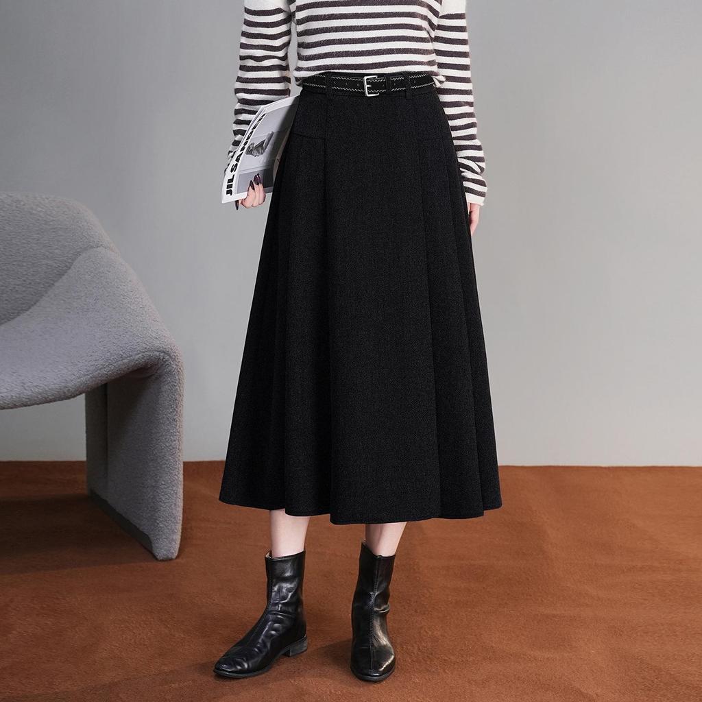 2025 Winter High-Waisted Wool A-line Skirt - Drapey, Slimming, Mid-length, Pleated, Wide-hem Design.