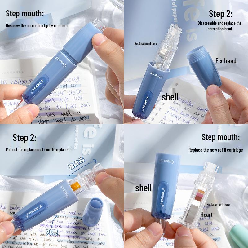 Rotatable Click-type Correction Tape with Replaceable Core – Stylish, Instagram-worthy Stationery for Students