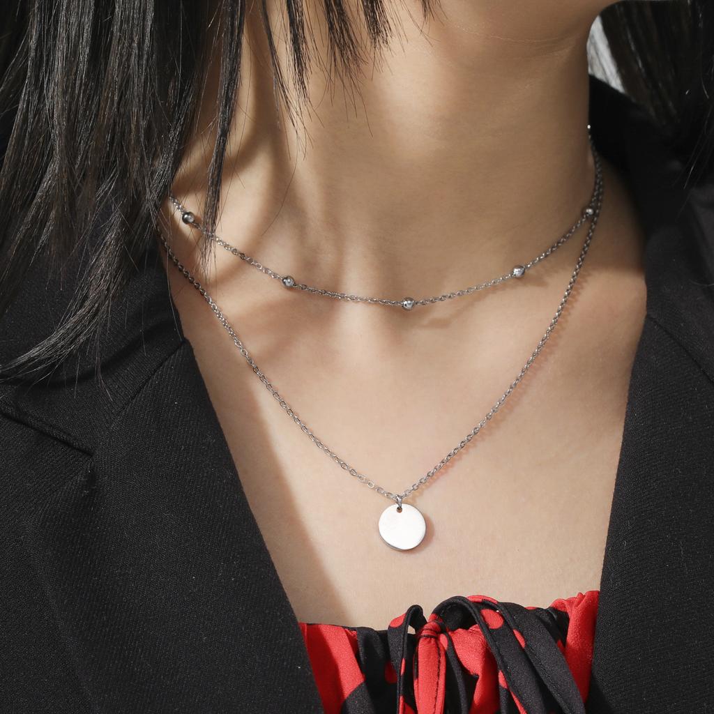 Geometric Round Heart Choker Necklace for Women Stainless Steel Minimalist Simple Clavicle Neck Chain Jewelry