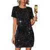 Spring/summer Women's Fashion Short-sleeved Sequined Slim-fit Dress