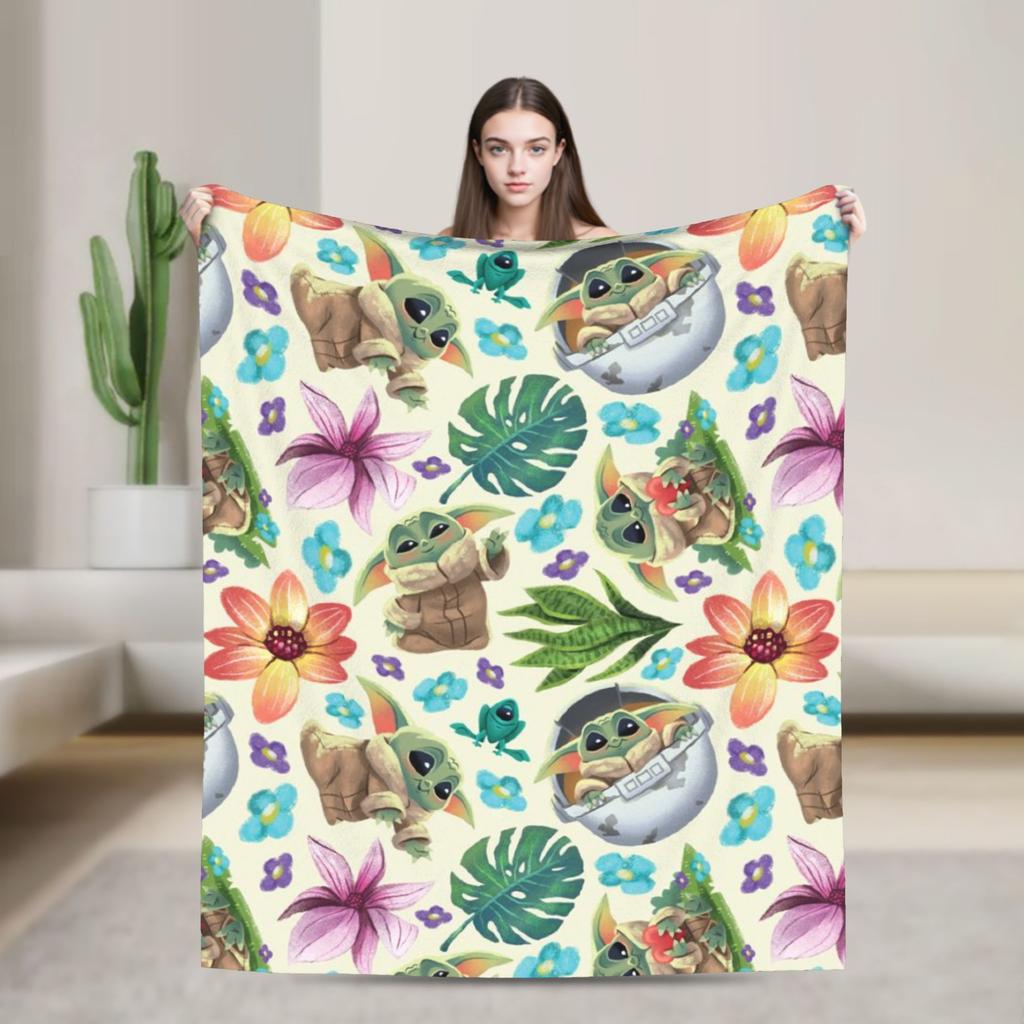 Grogu W-Warss Baby Yodas Blankets  Camping Flannel Throw Blanket For Living Room Warm Custom DIY Quality Bedspread