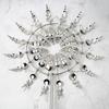 1PC Silver Wind Powered Kinetic Windmill Metal Sculpture Spinner Garden Ornament