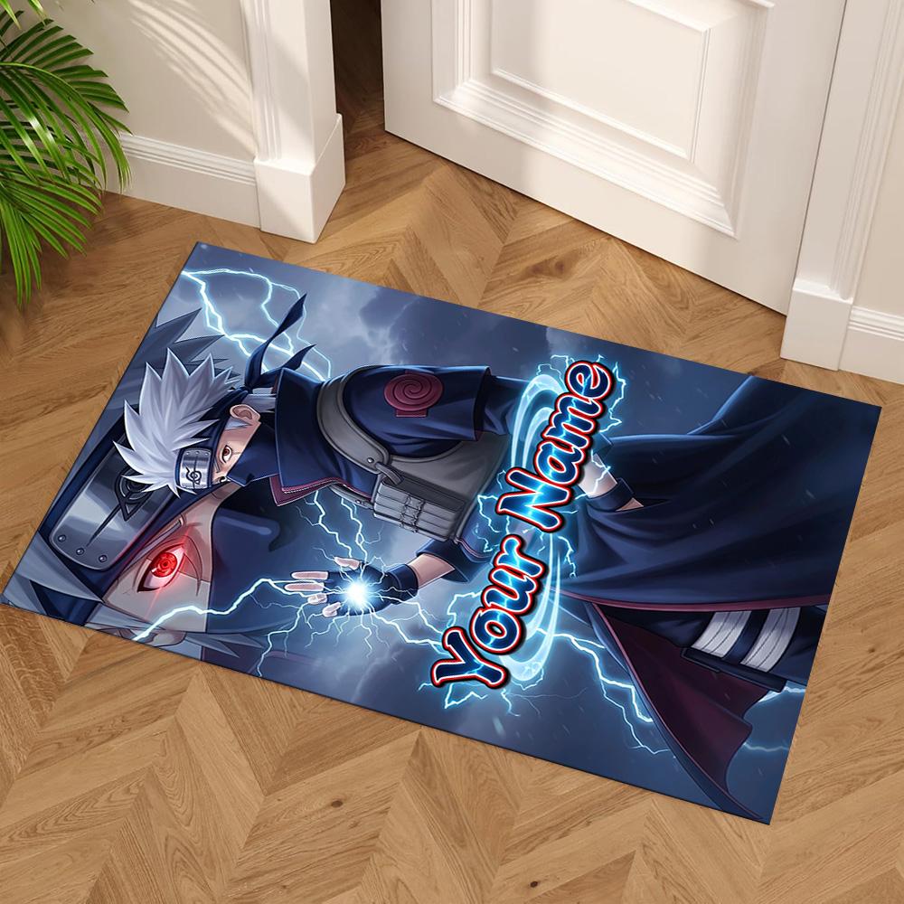 Naruto Character Customize Your Name Floor Mat Suitable for Kitchen Game Room Foyer Entryway Anti-slip Rug Anime Office Decor
