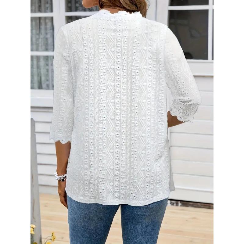 VEZFAA Women's Fashion Casual Summer Spring Solid Color Print 1/2 Sleeves Blouses & Shirts