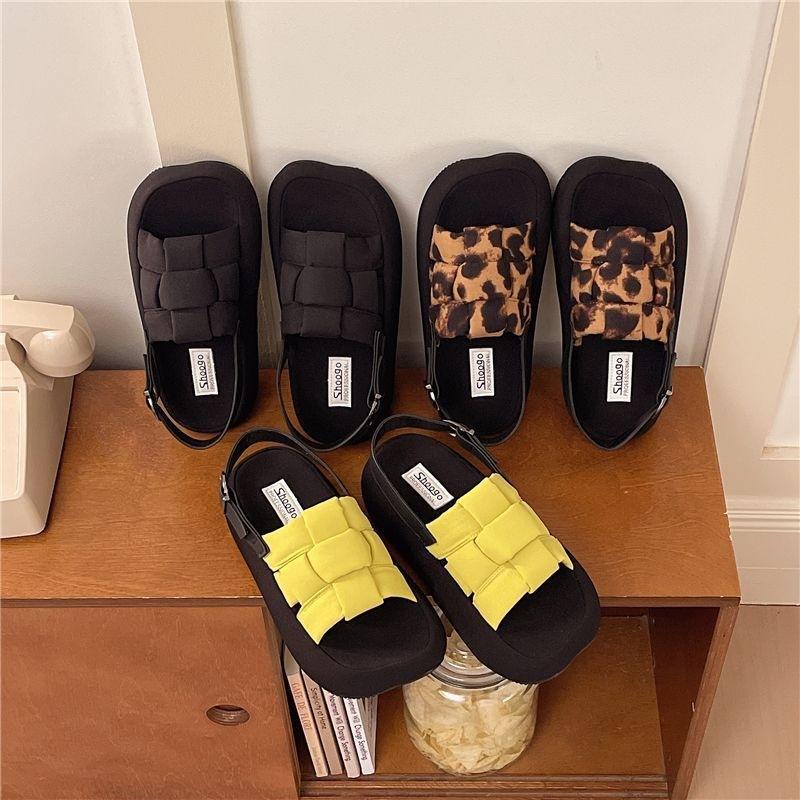 Wind Pedal Sandals Women'S Summer Outer Wear Heightening Woven One-Character Buckle Small Fragrant Wind Cool Slippers