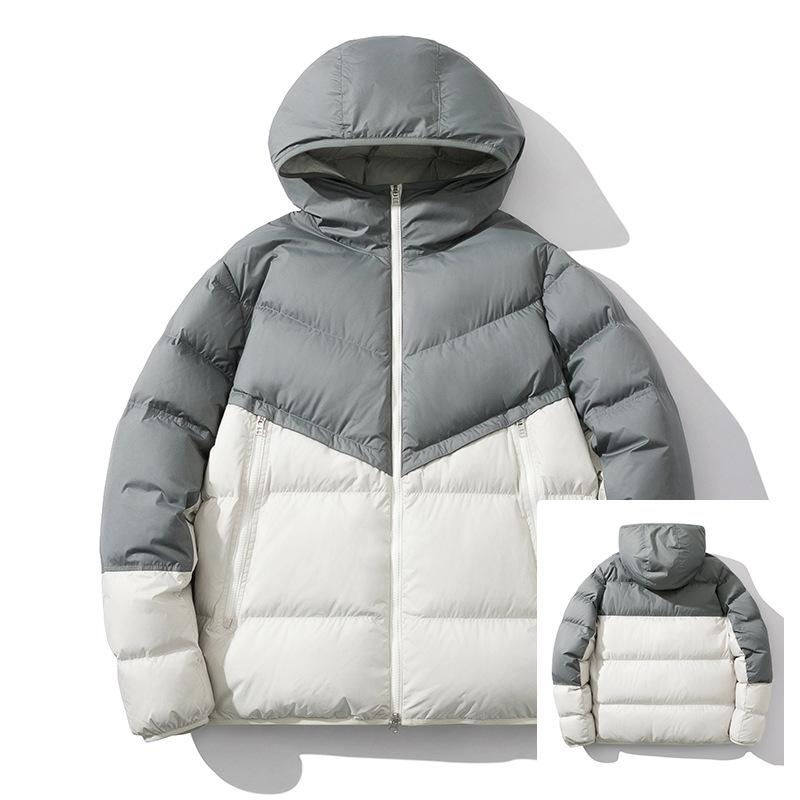 Unisex Hooded Color Block Winter Cotton Jacket, Thickened and Trendy Loose Fit.