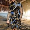 Summer Men's T-Shirt Set Gold Pattern 3D Print T-shirt Shorts 2-piece Set Elegant Casual Clothes Street Baroque T-shirt top