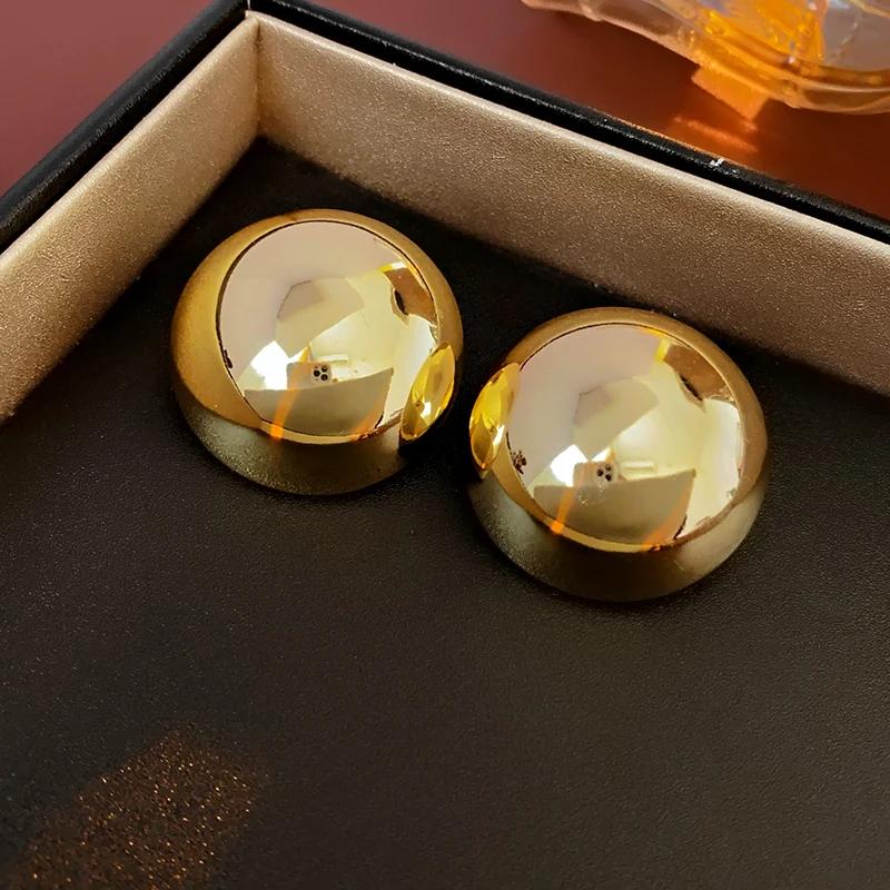 Smooth Round Earrings For Women Big Ball Metal Stud Earrings Classic Gold Color Geometric Earrings Vintage Jewelry Accessories