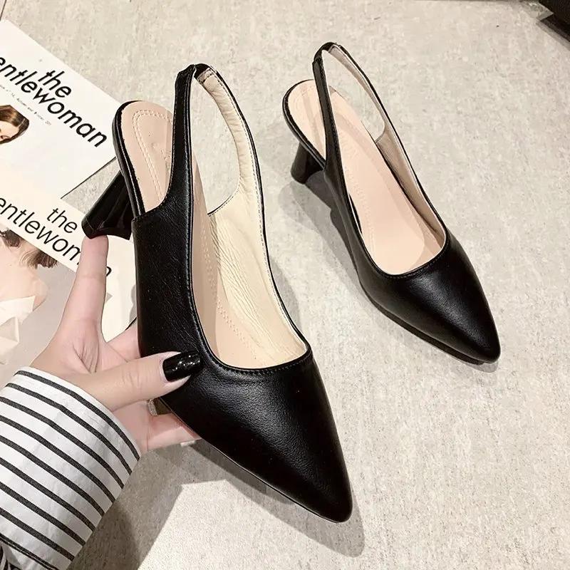 Fashion Summer Fashion New Pointed Toe Stiletto Heel Shallow Mouth Breathable PU Comfortable and Elegant Women's Shoes Sexy Sandals
