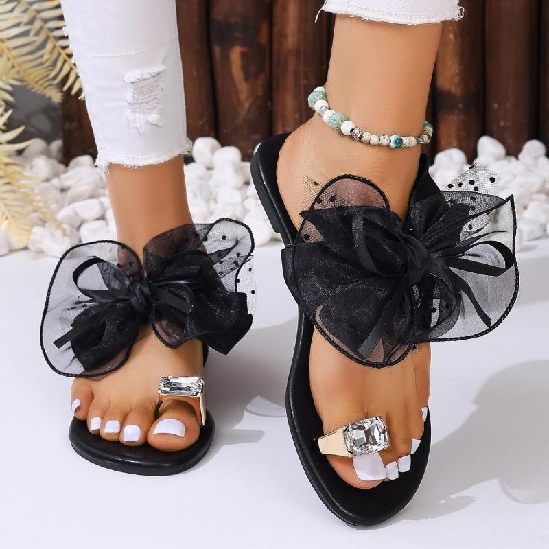 Female Summer New Bowtie Slippers Low Heel Beach Shoes Large Size 42 Lightweight Flip Flops Comfort Sandals Sandalias De Mujer