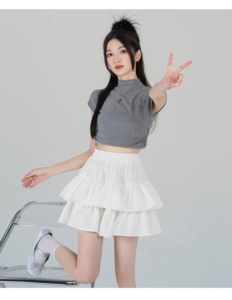Spring 2025 Women's Black High Waist A-Line Puffy Half Umbrella Skirt