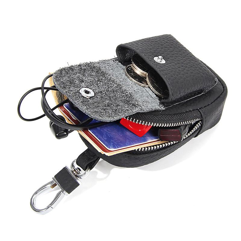 New Durable Genuine Leather Waist Hanging Small Bag Portable Storage Bluetooth Earphone Keys Coins Zipper Pouches Multi-color Selection