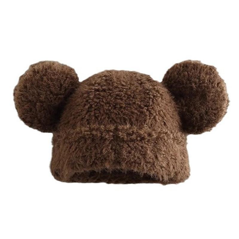 Furry Cartoon Bear Hat with Lovely Ear for Outdoor Sports Furry Hat with Ear Oversized Headgear Hat for Winter