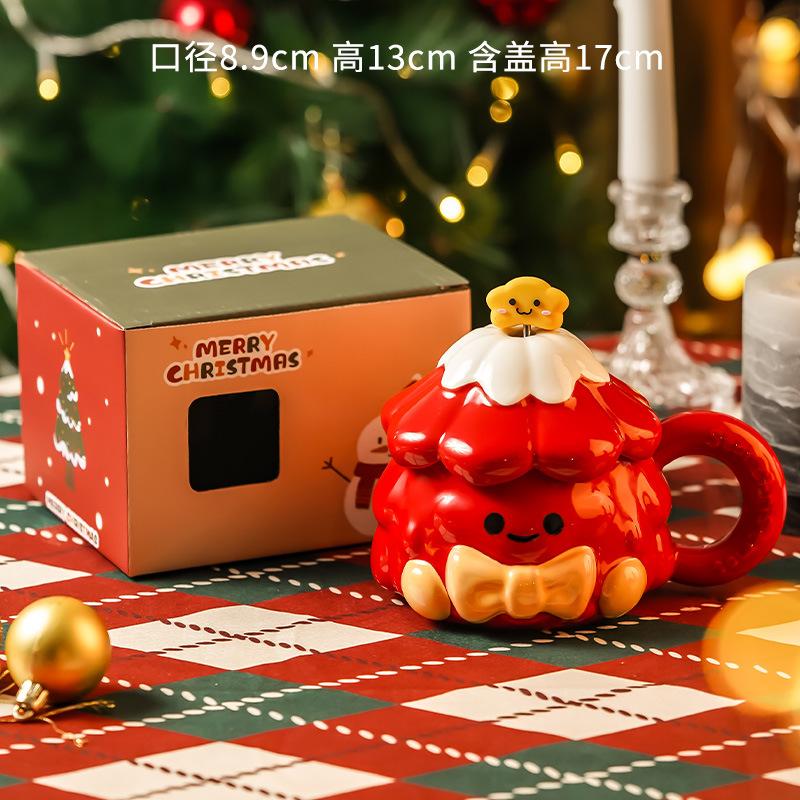 Christmas Tree Ceramic Mug With Lid Spoon Creative Santa Cup For Girlfriends Christmas Gift Souvenir 301-400ml