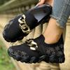 Fashion Metal Chain Decor Flat Vulcanize Shoes Women Print Mesh Hollow Out Thick Sole Sneakers Plus Size Comfort Breathable Sports Shoes
