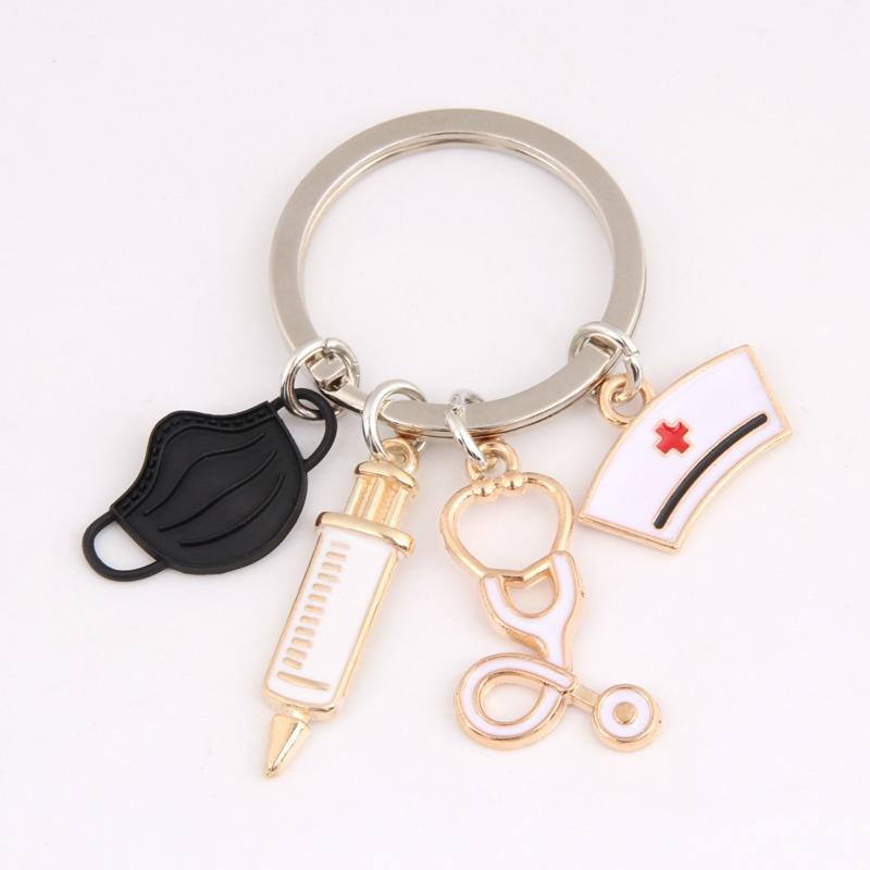 Doctor Keychain Medical Tool Key Ring Injection Syringe Stethoscope Nurse Cap Key Chain Medico Gift DIY Jewelry Handmade