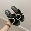 Fairy Wind Pearl Slippers Female Summer Wear 2025 Summer New Korean Version of One-word Drag Flat-soled Soft-soled Beach Shoes Female